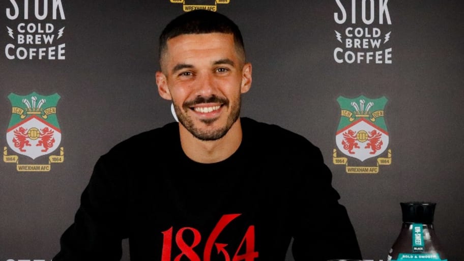 Conor Coady is the latest signing through the door at Wrexham. | X/Wrexham_AFC
