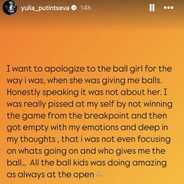 Yulia Putinsteva apologizes for US Open ballgirl incident 