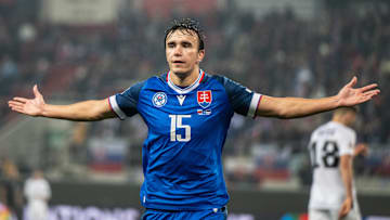 David Strelec a goal celebrate during UEFA Nations league, Slovakia - Estonia , 19. november 2024, City Arena, Trnava Copyright: xMICHALxFAJT,ZOSPORTU.SKx FAJ_6902