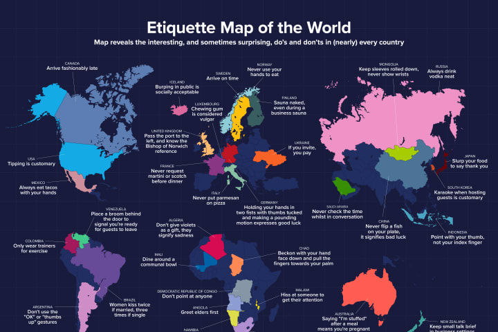 Map showing etiquette practices from around the world.