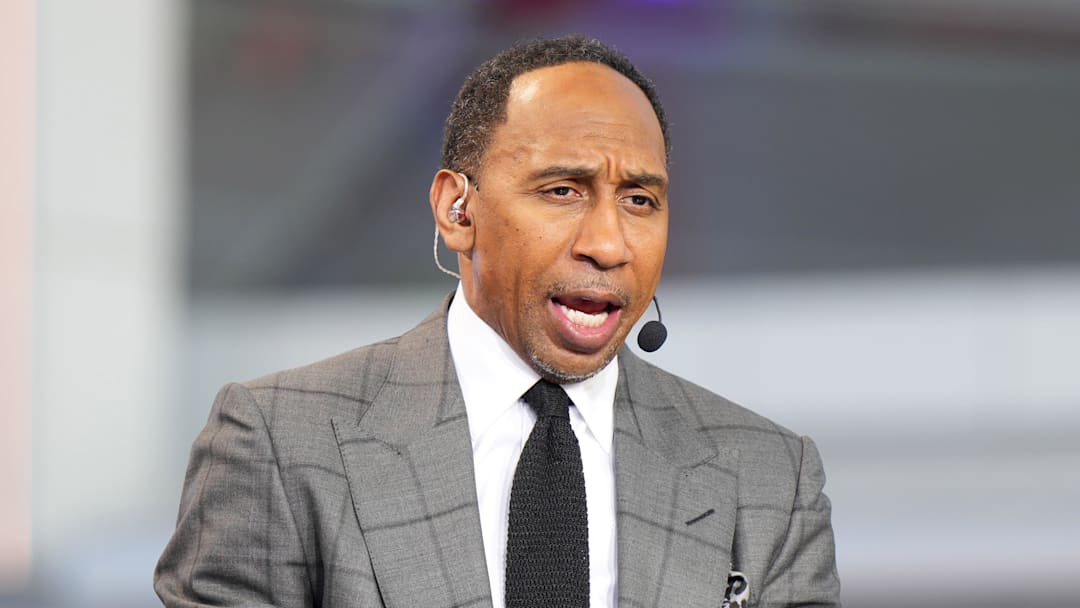 Oct 23, 2024; Inglewood, California, USA; Stephen A. Smith (Stephen Smith) on the ESPN NBA Countdown live set at Intuit Dome. Mandatory Credit: Kirby Lee-Imagn Images