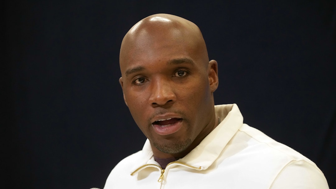 Feb 25, 2025; Indianapolis, IN, USA; Houston Texans coach DeMeco Ryans speaks during the NFL Scouting Combine at the Indiana Convention Center. Mandatory Credit: Kirby Lee-Imagn Images