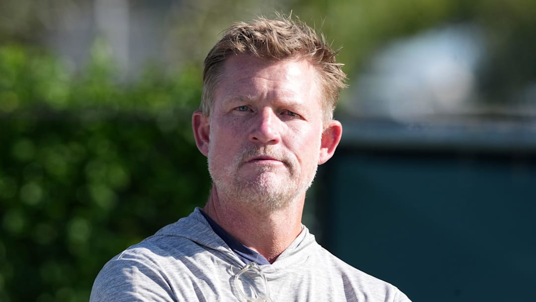Jul 23, 2025; Los Angeles, CA, USA; Los Angeles Rams general manager Les Snead watches during training camp at Loyola Marymount University. Mandatory Credit: Kirby Lee-Imagn Images
