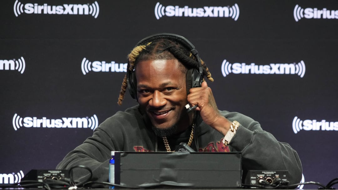 Feb 8, 2023; Phoenix, AZ, USA; Adam Jones aka Pacman Jones on the SiriusXM Sports set on radio row at the media center at the Phoenix Convention Center. 