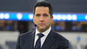 Jan 17, 2022; Inglewood, California, USA; Adam Schefter on the ESPN Monday Night Countdown set before a NFC Wild Card playoff football game between the Los Angeles Rams and the Arizona Cardinals at SoFi Stadium. Mandatory Credit: Kirby Lee-Imagn Images