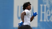 May 12, 2025; El Segundo, CA, USA; Los Angeles Chargers running back Omarion Hampton (8) during offseason workouts at The Bolt. Mandatory Credit: Kirby Lee-Imagn Images