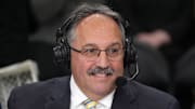Feb 23, 2023; Los Angeles, California, USA; TNT broadcaster Stan Van Gundy during the game between the Los Angeles Lakers and the Golden State Warriors at Crypto.com Arena. Mandatory Credit: Kirby Lee-Imagn Images