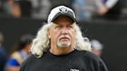 Nov 26, 2023; Paradise, Nevada, USA; Las Vegas Raiders senior defensive assistant coach Rob Ryan watches the game against the Kansas City Chiefs Allegiant Stadium. Mandatory Credit: Kirby Lee-Imagn Images