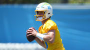 May 29, 2024; Costa Mesa, CA, USA; Los Angeles Chargers quarterback Justin Herbert (10) during organized team activities at Hoag Performance Center. Mandatory Credit: Kirby Lee-USA TODAY Sports