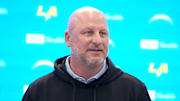 Apr 17, 2025; El Segundo, CA, USA; Los Angeles Chargers general manager Joe Hortiz at press conference at The Bolt. Mandatory Credit: Kirby Lee-Imagn Images