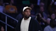 May 27, 2025; Los Angeles, California, USA; Kevin Durant attends a WNBA game between the Atlanta Dream and LA Sparks at Crypto.com Arena. Mandatory Credit: Kirby Lee-Imagn Images