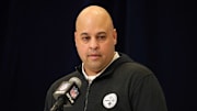 Pittsburgh Steelers general manager Omar Khan speaks during the NFL Scouting Combine.