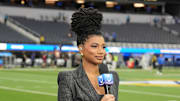 Dec 21, 2023; Inglewood, California, USA; Thursday Night Football reporter Taylor Rooks during the game between the Los Angeles Rams and the New Orleans Saints at SoFi Stadium. 