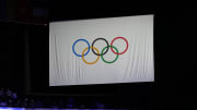 Jul 27, 2024; Paris, France; An Olympic ring flat during the Paris 2024 Olympic Summer Games at the Porte de La Chapelle Arena. 