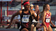 Cassondra Hall of UNLV wins women's 100m heat in a wind-aided 11.02 during the NCAA West Preliminary at E.B. Cushing Stadium. 