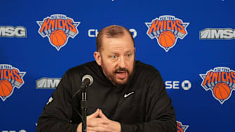 Mar 7, 2025; Inglewood, California, USA; New York Knicks coach Tom Thibodeau at a press conference at the Intuit Dome. Mandatory Credit: Kirby Lee-Imagn Images