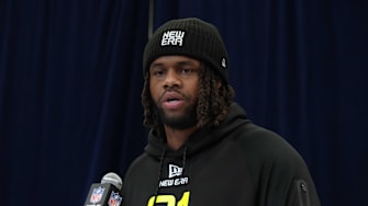 Feb 26, 2025; Indianapolis, IN, USA; South Carolina defensive lineman TJ Sanders (DL31) during the 2025 NFL Scouting Combine at the Indiana Convention Center. Mandatory Credit: Kirby Lee-Imagn Images