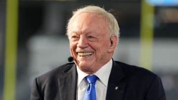 Oct 16, 2023; Inglewood, California, USA; Dallas Cowboys owner Jerry Jones on the ESPN Monday Night Football Countdown set at SoFi Stadium. Mandatory Credit: Kirby Lee-USA TODAY Sports