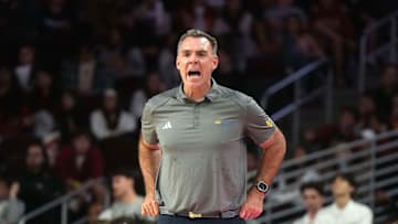 Nov 14, 2023; Los Angeles, California, USA; UC Irvine Anteaters head coach Russell Turner reacts against the Southern California Trojans in the first half at Galen Center. Mandatory Credit: Kirby Lee-Imagn Images
