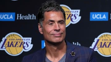 Aug 10, 2021; Los Angeles, California, USA; Los Angeles Lakers general manager Rob Pelinka at press