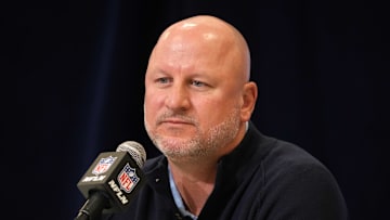 Feb 25, 2025; Indianapolis, IN, USA; Los Angeles Chargers general manager Joe Hortiz speaks during the NFL Scouting Combine at the Indiana Convention Center. Mandatory Credit: Kirby Lee-Imagn Images