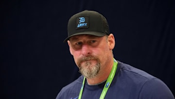 Feb 25, 2025; Indianapolis, IN, USA; Detroit Lions coach Dan Campbell speaks during the NFL Scouting Combine at the Indiana Convention Center. Mandatory Credit: Kirby Lee-Imagn Images