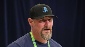 Feb 25, 2025; Indianapolis, IN, USA; Detroit Lions coach Dan Campbell speaks during the NFL Scouting Combine at the Indiana Convention Center. Mandatory Credit: Kirby Lee-Imagn Images