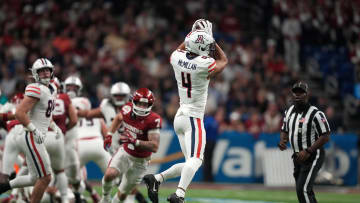 Dec 28, 2023; San Antonio, TX, USA; Arizona Wildcats linebacker Ammon Allen (40) catches the ball against the Oklahoma Sooners in the fist half of the Alamo Bowl at Alamodome. Mandatory Credit: Kirby Lee-USA TODAY Sports