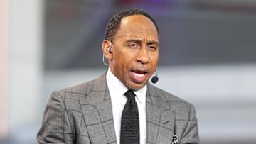 Oct 23, 2024; Inglewood, California, USA; Stephen A. Smith (Stephen Smith) on the ESPN NBA Countdown live set at Intuit Dome. Mandatory Credit: Kirby Lee-Imagn Images