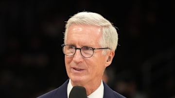Dec 18, 2023; Los Angeles, California, USA; MSG announcer Mike Breen during the game between the Los Angeles Lakers and the New York Knicks at Crypto.com Arena. Mandatory Credit: Kirby Lee-USA TODAY Sports