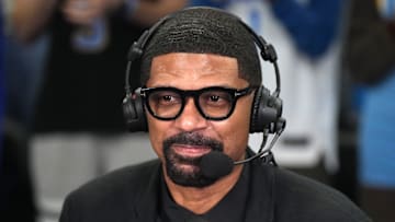 Jan 7, 2025; Los Angeles, California, USA; Peacock analyst Jalen Rose during the game between the Michigan Wolverines and the UCLA Bruins at Pauley Pavilion presented by Wescom. Mandatory Credit: Kirby Lee-Imagn Images