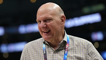 May 1, 2024; Los Angeles, California, USA; LA Clippers owner Steve Ballmer at Crypto.com Arena. Mandatory Credit: Kirby Lee-Imagn Images