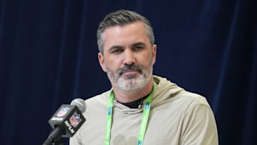 Feb 27, 2025; Indianapolis, IN, USA; Cleveland Browns coach Kevin Stefanski speaks during the 2025 NFL Scouting Combine at the Indiana Convention Center. Mandatory Credit: Kirby Lee-Imagn Images