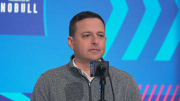 Feb 27, 2024; Indianapolis, IN, USA; New England Patriots director of scouting Eliot Wolf during the NFL Scouting Combine at Indiana Convention Center. Mandatory Credit: Kirby Lee-Imagn Images