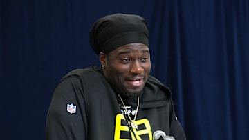 Feb 26, 2025; Indianapolis, IN, USA; Texas A&M defensive lineman Shemar Stewart (DL68) during the 2025 NFL Scouting Combine at the Indiana Convention Center. Mandatory Credit: Kirby Lee-Imagn Images