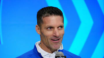 Feb 28, 2024; Indianapolis, IN, USA; Houston Texans general manager Nick Caserio speaks at a press conference at the NFL Scouting Combine at Indiana Convention Center. Mandatory Credit: Kirby Lee-Imagn Images