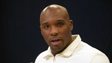 Feb 25, 2025; Indianapolis, IN, USA; Houston Texans coach DeMeco Ryans speaks during the NFL Scouting Combine at the Indiana Convention Center. Mandatory Credit: Kirby Lee-Imagn Images