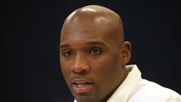 Feb 25, 2025; Indianapolis, IN, USA; Houston Texans coach DeMeco Ryans speaks during the NFL Scouting Combine at the Indiana Convention Center. Mandatory Credit: Kirby Lee-Imagn Images