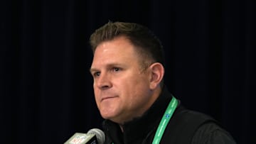 Feb 27, 2024; Indianapolis, IN, USA; Green Bay Packers general manager Brian Gutekunst during the NFL Scouting Combine at Indiana Convention Center. Mandatory Credit: Kirby Lee-Imagn Images