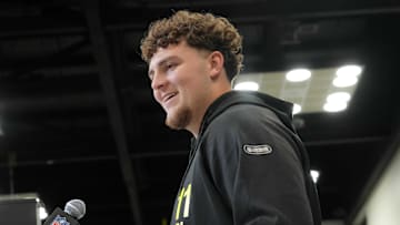 Feb 26, 2025; Indianapolis, IN, USA; Michigan defensive lineman Mason Graham (DL11) during the 2025 NFL Scouting Combine at the Indiana Convention Center. Mandatory Credit: