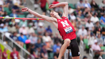 Tyus Wilson wins the high jump at 7-5¼ (2.27m) during the USATF Championships at Hayward Field.