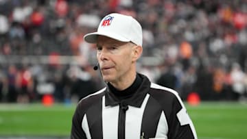 Jan 7, 2023; Paradise, Nevada, USA; NFL referee Scott Novak (1) during the game between the Las Vegas Raiders and the Kansas City Chiefs at Allegiant Stadium.