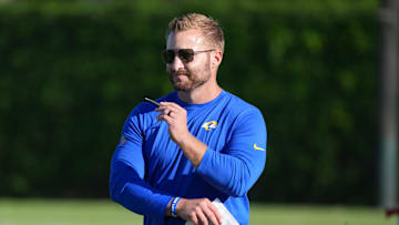 Jul 23, 2025; Los Angeles, CA, USA; Los Angeles Rams coach Sean McVay during training camp at Loyola Marymount University. Mandatory Credit: Kirby Lee-Imagn Images