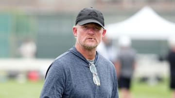 Aug 14, 2025; Carson, CA, USA; Los Angeles Rams general manager Les Snead watches during a joint practice against the New Orleans Saints at the Dignity Health Sports Park. Mandatory Credit: Kirby Lee-Imagn Images