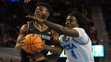 UC Riverside Highlanders guard Barrington Hargress (24) shoots the ball against UCLA Bruins guard Will McClendon (4) in the first half at Pauley Pavilion presented by Wescom.