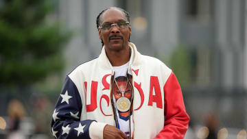 Jun 23, 2024; Eugene, OR, USA; Snoop Dogg watches during the US Olympic Team Trials at Hayward Field. Mandatory Credit: Kirby Lee-USA TODAY Sports