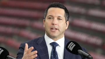 Jan 8, 2024; Houston, TX, USA; Adam Schefter talks on a set before the 2024 College Football Playoff national championship game between the Michigan Wolverines and the Washington Huskies at NRG Stadium. Mandatory Credit: Kirby Lee-Imagn Images