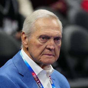 Nov 24, 2023; Los Angeles, California, USA; LA Clippers special consultant Jerry West watches during the game against the New Orleans Pelicans at Crypto.com Arena. Mandatory Credit: Kirby Lee-USA TODAY Sports
