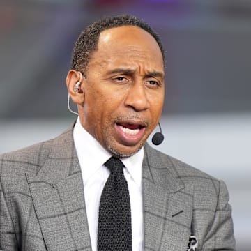 Oct 23, 2024; Inglewood, California, USA; Stephen A. Smith (Stephen Smith) on the ESPN NBA Countdown live set at Intuit Dome. Mandatory Credit: Kirby Lee-Imagn Images