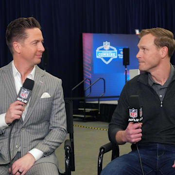 NFL Network's Tom Pelissero interviews Bears coach Ben Johnson at the NFL Scouting Combine.